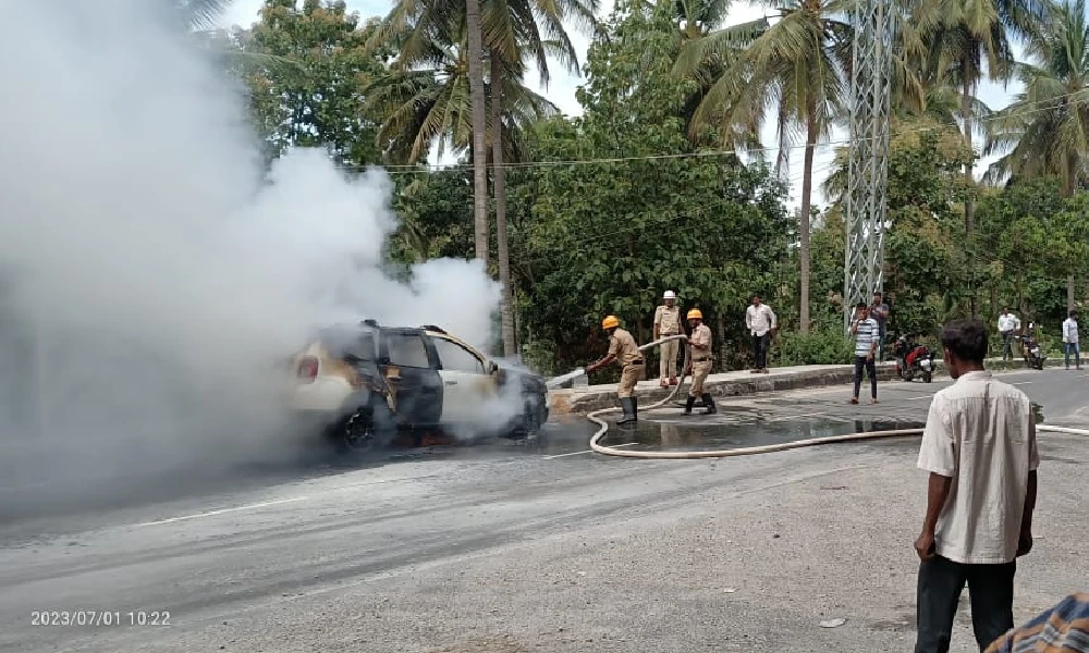 car Fire in mandya