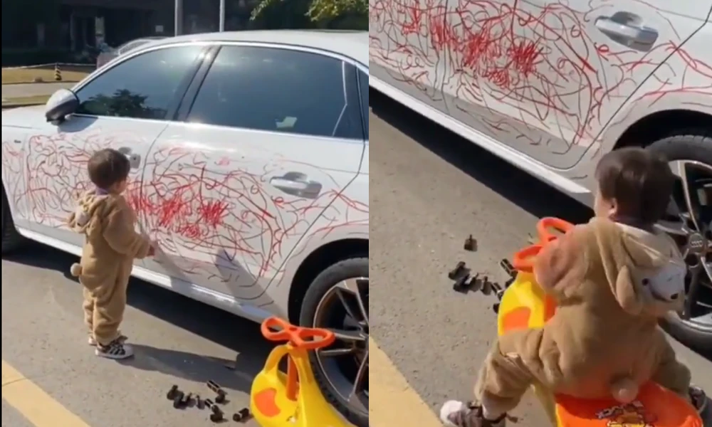 Viral Video A Boy Scribbles On Car With Lipstick