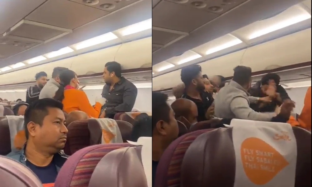 scuffle between passengers In Flight Video Viral