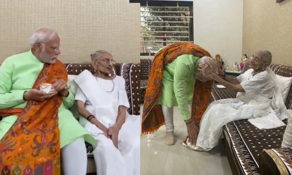 PM Modi Meet mother Heeraben In Gujarat