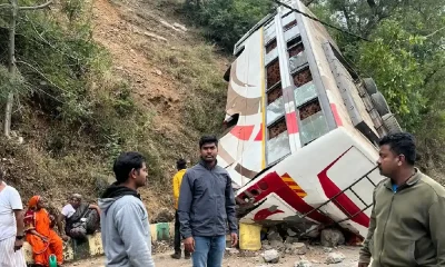 Road Accident news Gujarat bus overturns while climbing Male Mahadeshwara hill More than 15 people hospitalised