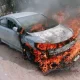 car burnt at Shivamogga