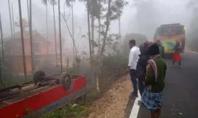 KSRTC bus overturns after driver loses control