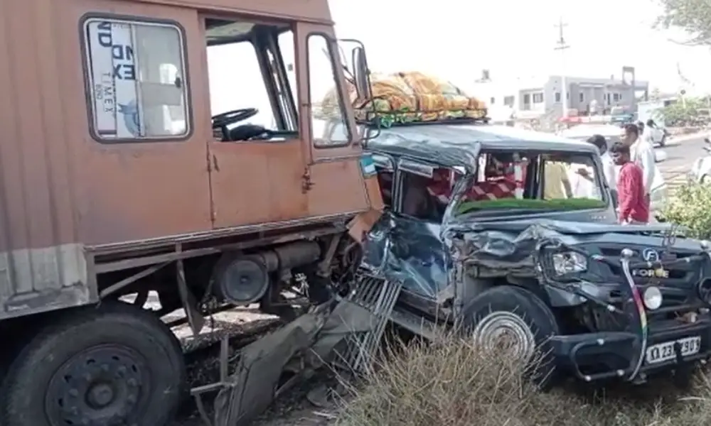 Road Accident near Athani Ghatanatti Cross One killed on the spot three seriously injured