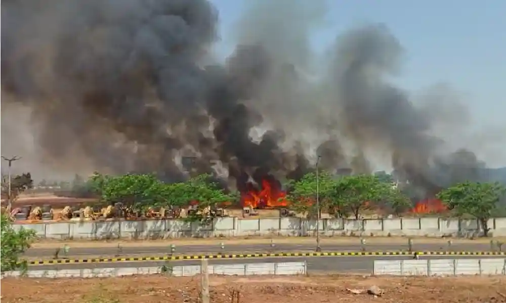 Fire breaks out in 2 acres of sugarcane field in Mandya, fire breaks out at Hubballi airport