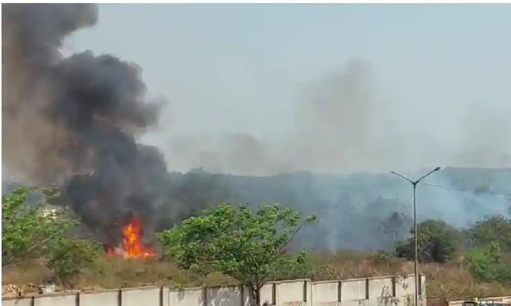 Fire breaks out in 2 acres of sugarcane field in Mandya, fire breaks out at Hubballi airport
