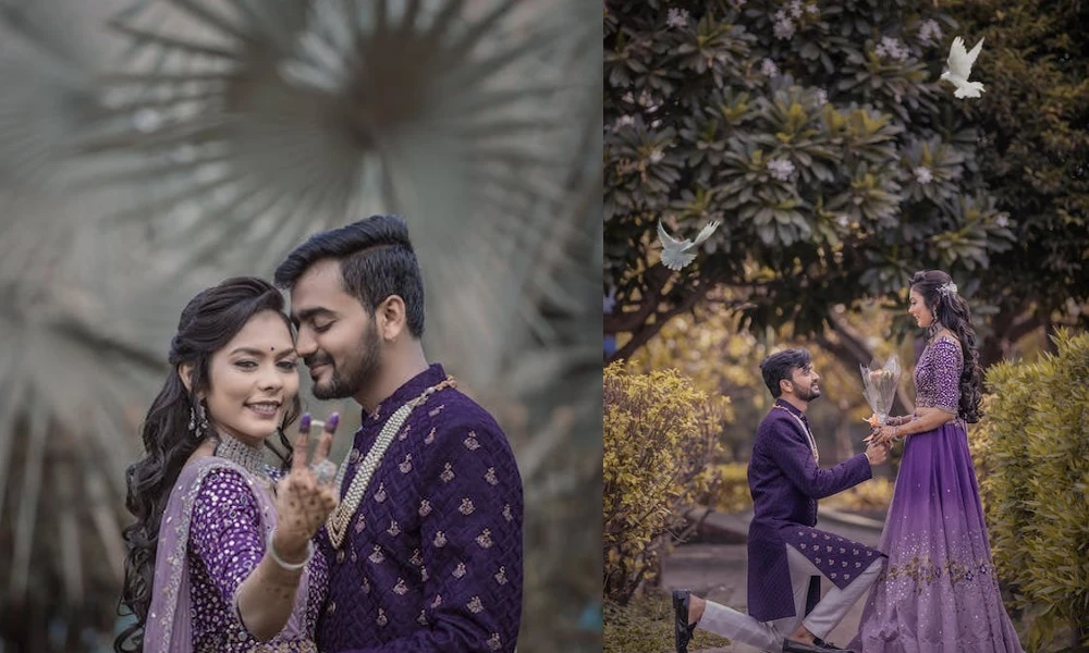 A trendy couple engagement fashion photoshoot for the wedding season
