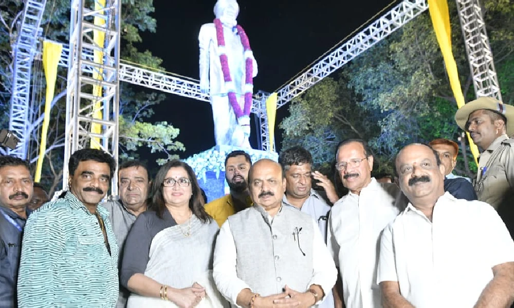 CM Basavaraj bommai unveils Ambareesh memorial at Kanteerava Studio in bangalore