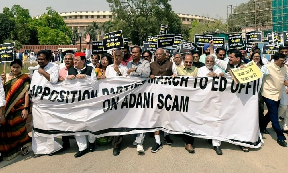 Adani Row Delhi Police stop congress led opposition parties