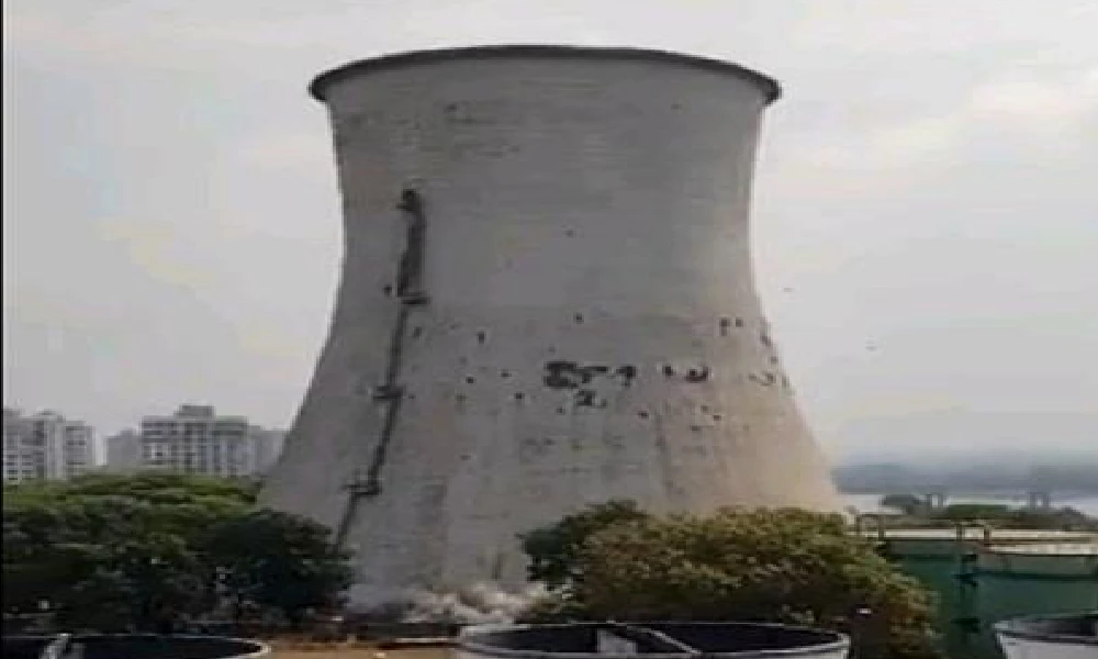 85-metre-tall cooling tower reduced to ashes within 7 seconds in Surat