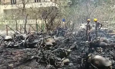 seized bikes, Fire breaks out at tyre factory, scrap godown