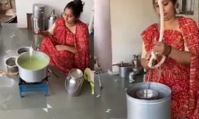 woman making ice cream using fan viral video