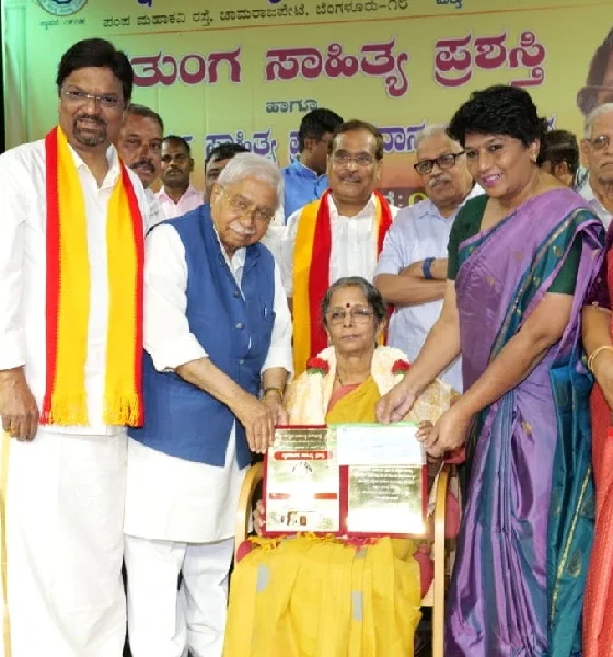 Writer Vaidehi has received the Nrupatunga Award Belur Raghunandan and five others have received the Mayura Varma Award