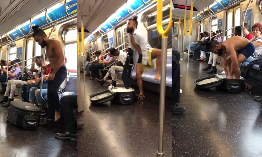 Man Takes Bath Inside Subway Train in Newyork City