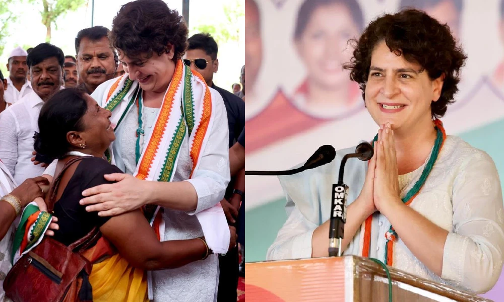 karnataka election-priyanka gandhi migles with adivasi women in hanur