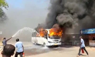 Bus catches fire near Kateel