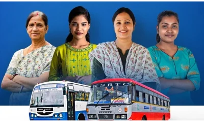 congress poster with women with ksrtc and bmtc bus