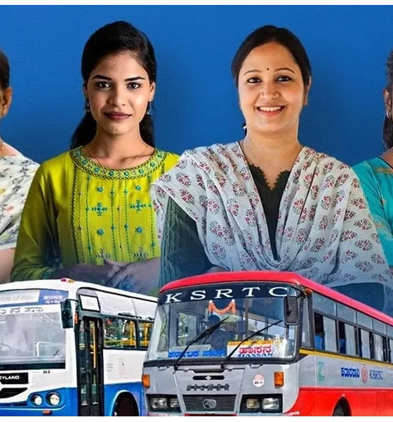 congress poster with women with ksrtc and bmtc bus