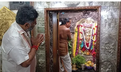 dk shivakumar prays at hanuman temple to go to chamundi temple