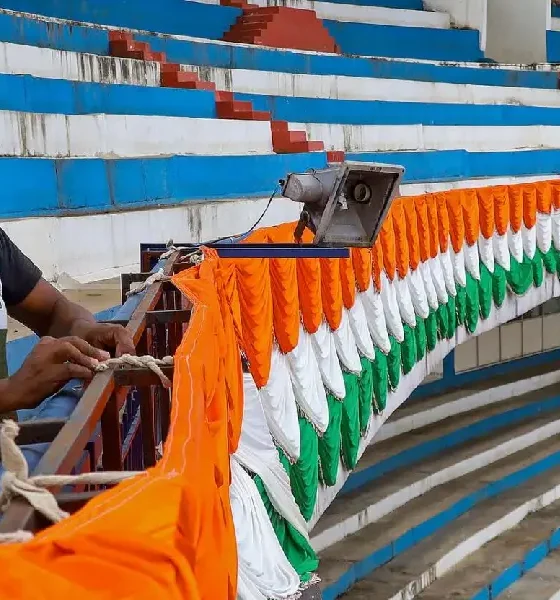 preparations are on in Kanteerava stadium for the sworn in ceremony