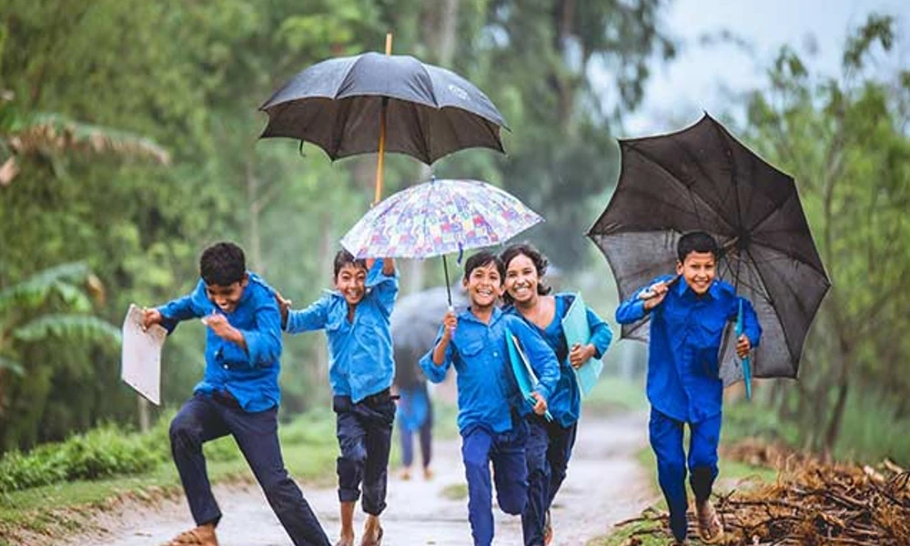 Children Play In Rain