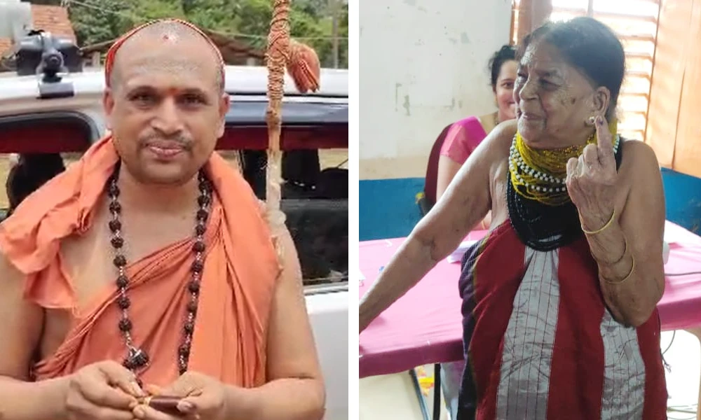 Sonda Swarnavalli seer and Padmashri Sukri Bommagowda cast their votes