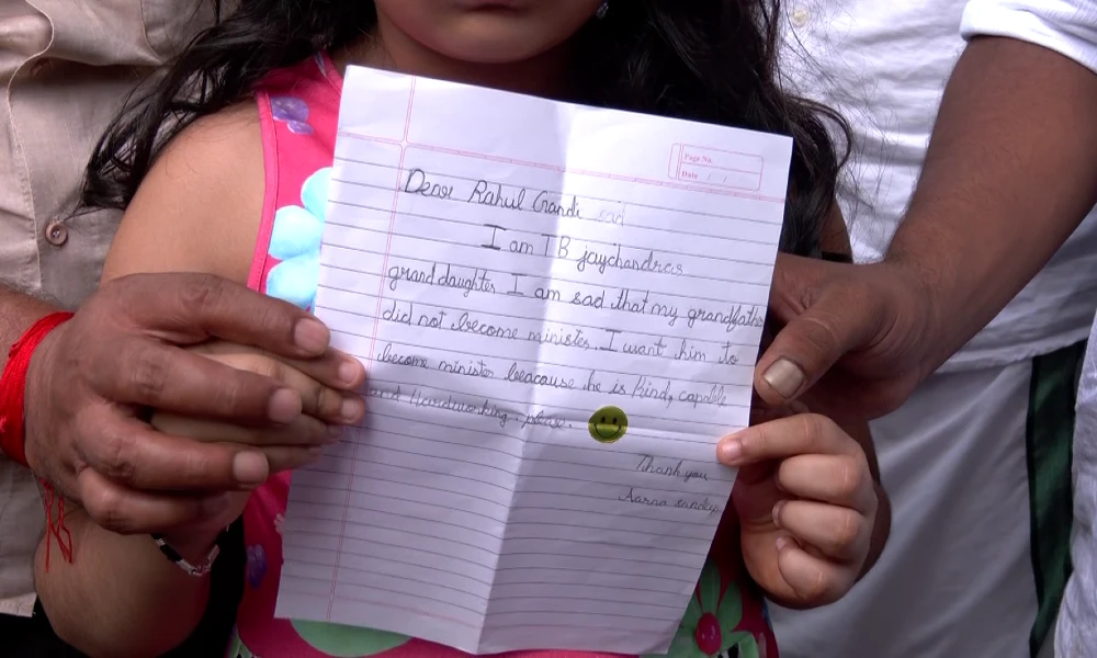 TB Jayachandra granddaughter with letter to rahul gandhi