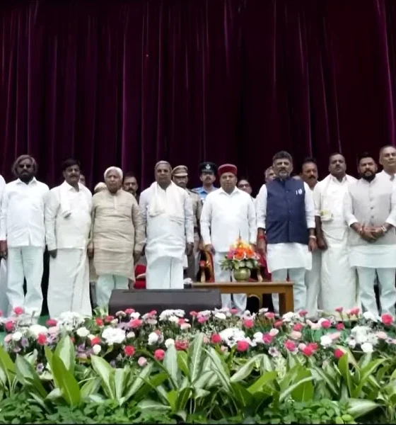 CM Siddaramaiah and DCM DK Shivakumar with newly inducted cabinet ministers in bengaluru rajbhavan