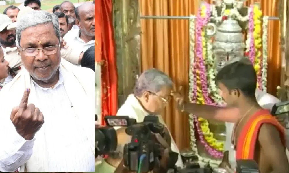 Congress leader siddaramaiah votes at siddaramanahundi