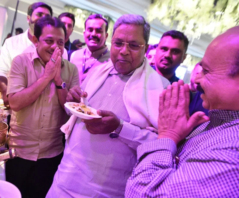 CM siddaramaiah and Ex CM Basavaraj bommai in Abhishek Ambareesh and Aviva Bidapa reception