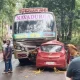 Bus car collide head-on