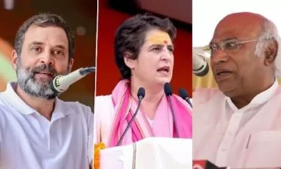 Rahul Gandhi, Priyanka Gandhi and Mallikarjun Kharge