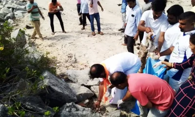 Gururaj gantihole in someshwara beach cleaning