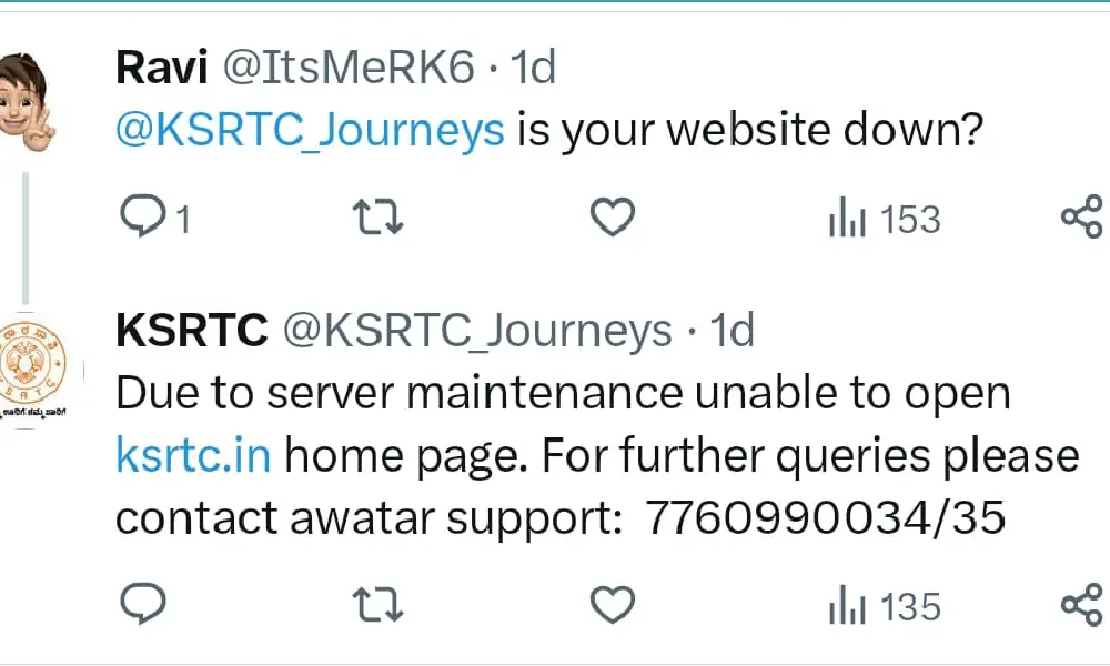 KSRTC bus booking server dowm