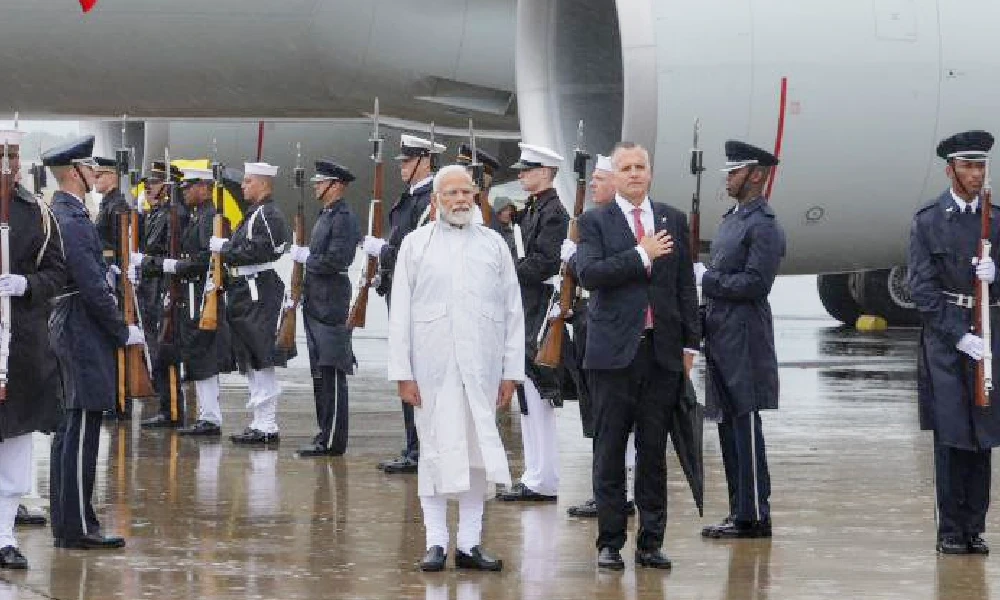 Narendra Modi Stands In Rain For National Anthem