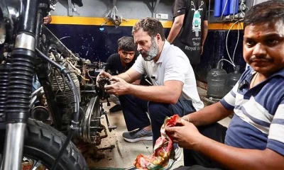 Rahul Gandhi visits workshops of motorcycle