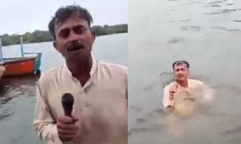 Journalist plunges into sea to report About Weather