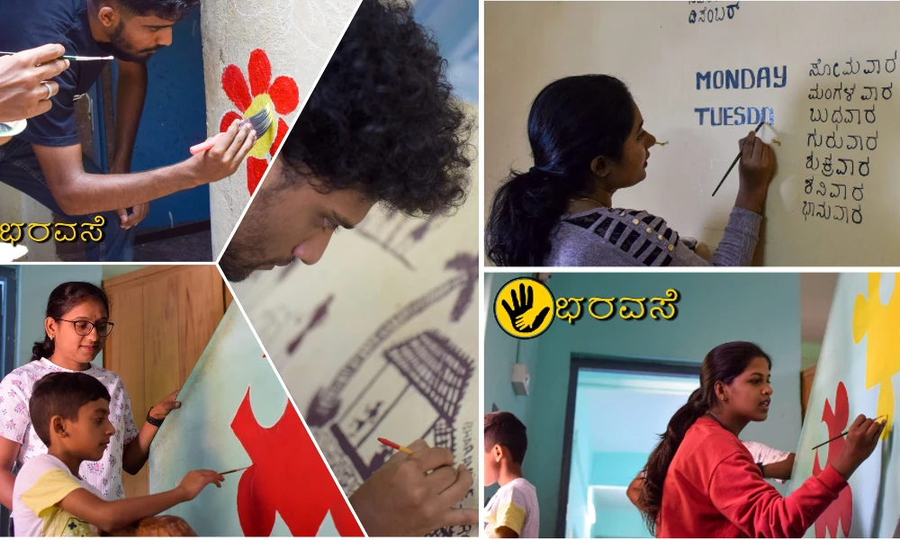 The Bharavase team painted on the walls of the school