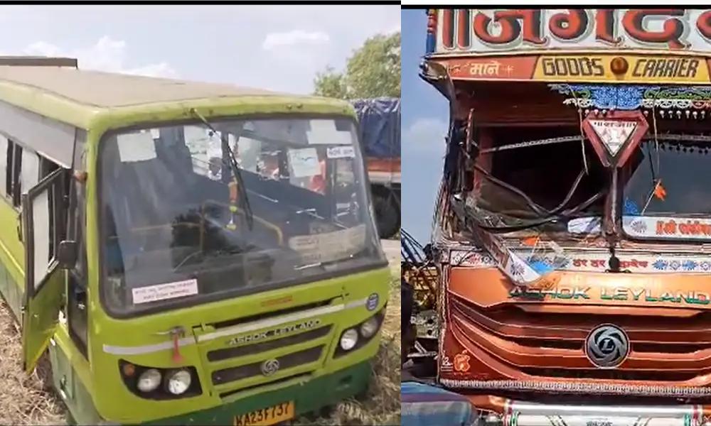 Bus- lorry accident near vijayapura, two dead