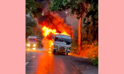 Accidental fire of transport bus in Sagara