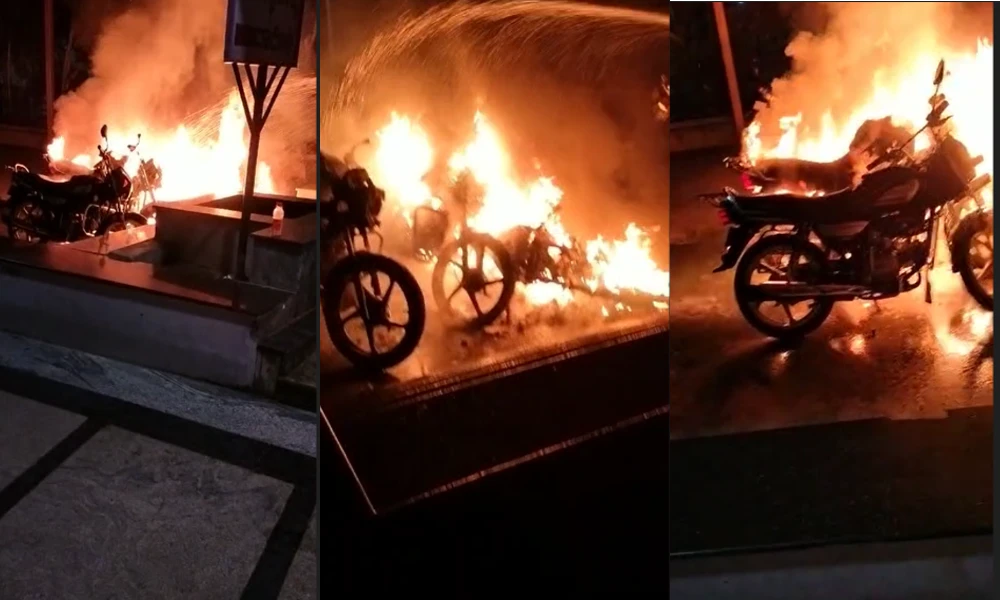 Bike fire in ramanagar