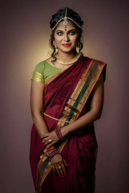 Maroon color draping saree