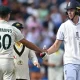 Zak Crawley gets a handshake from Pat Cummins