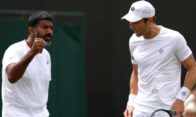 Rohan Bopanna and Matthew Ebden in action at Wimbledon