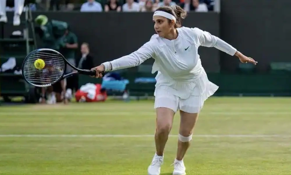 Sania Mirza in action at Wimbledon 2022