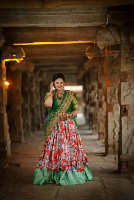 A trendy silk dawani-langa