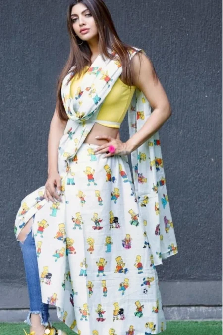 Akanksha actress Jeans Saree Fashion