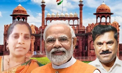 Ambika and girish and PM Narendra modi infront of red fort