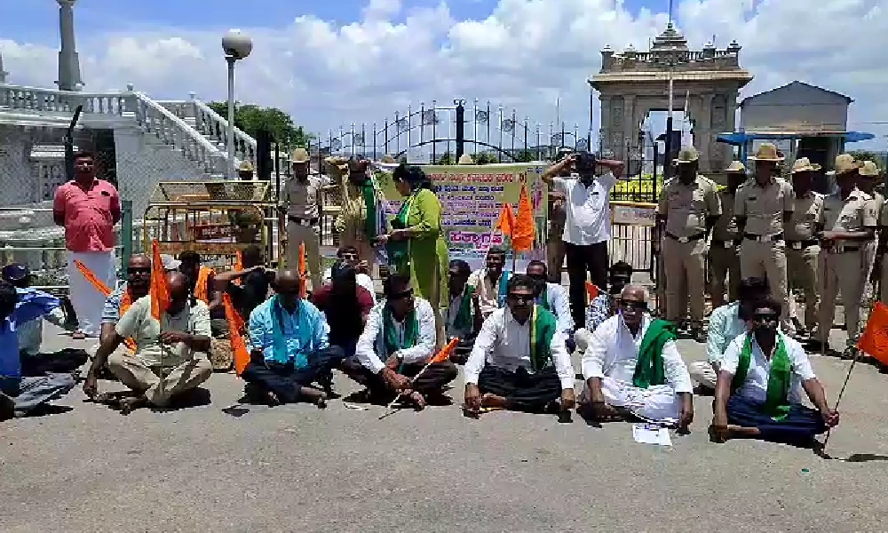 Farmers protest wearing black bands on their eyes