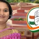 Geetha Shivarajkumar infront of parliament new building and congress logo